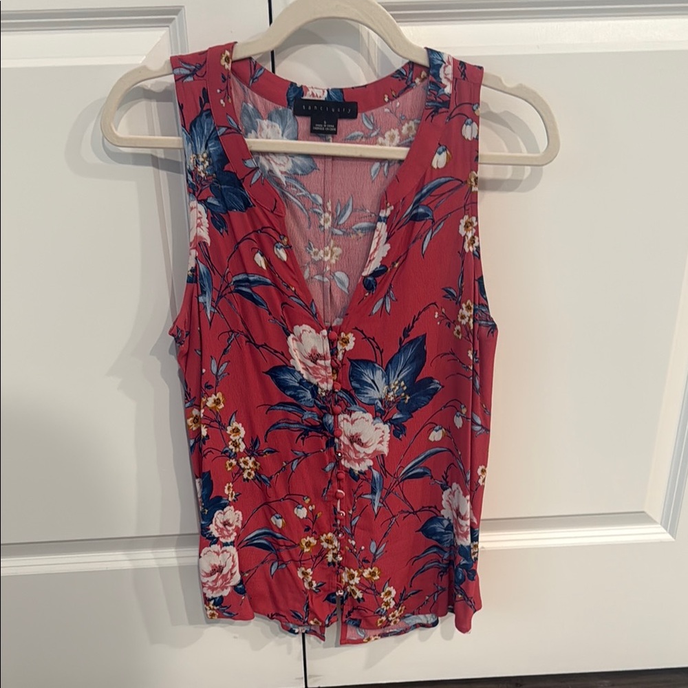 Sanctuary Pink and Blue Floral Tie Front Tank Top